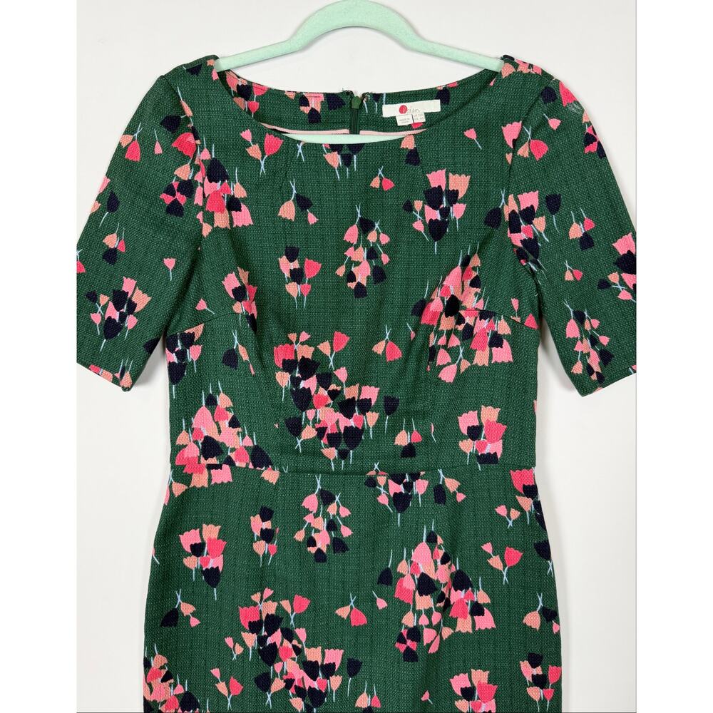 Boden Green Pink Floral Tulip Career Shift Dress Textured Cotton US 6R Romantic - Picture 4 of 13